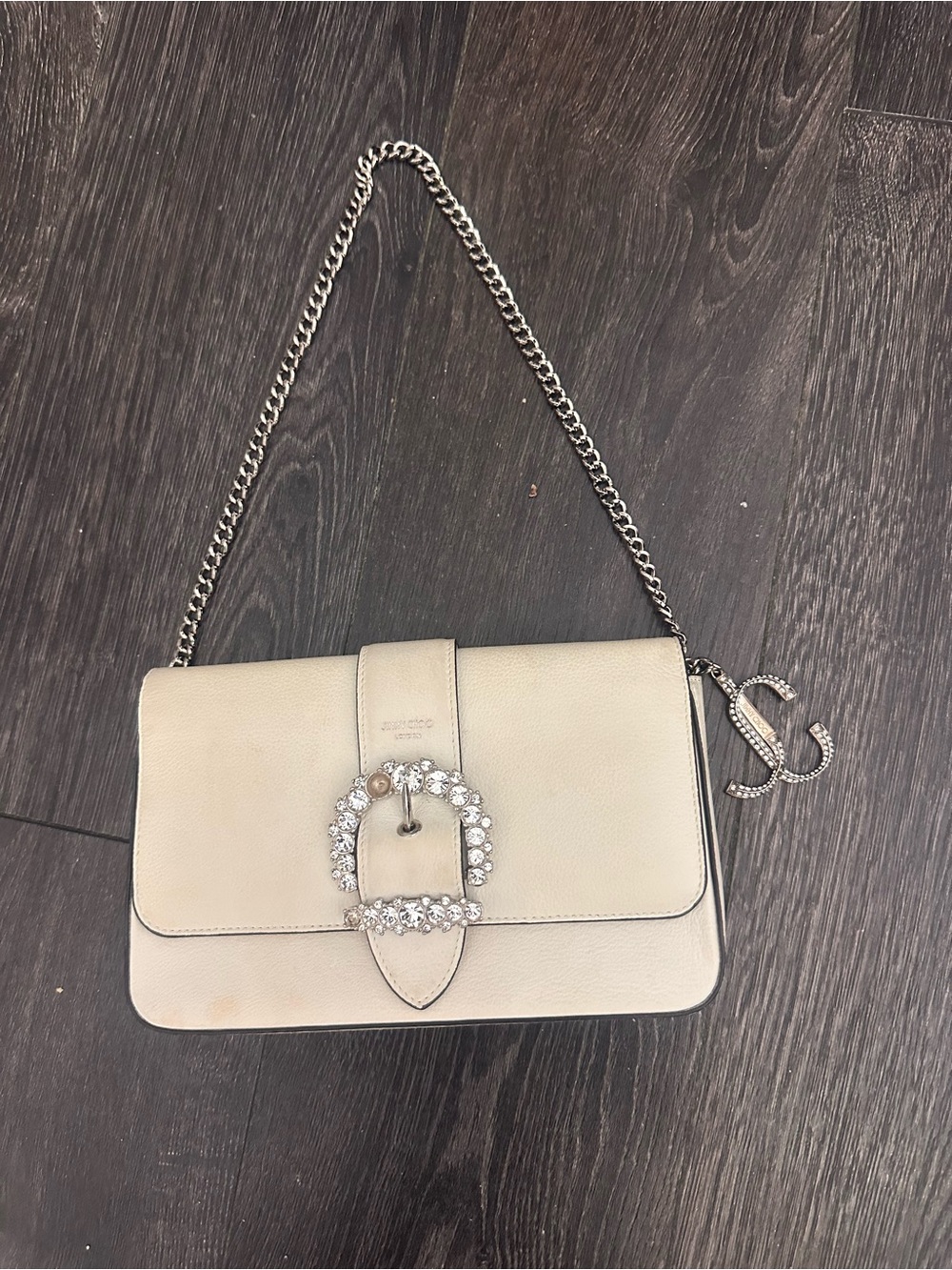 Jimmy Choi white Cheri Wallet on Chain purse Rhinestones